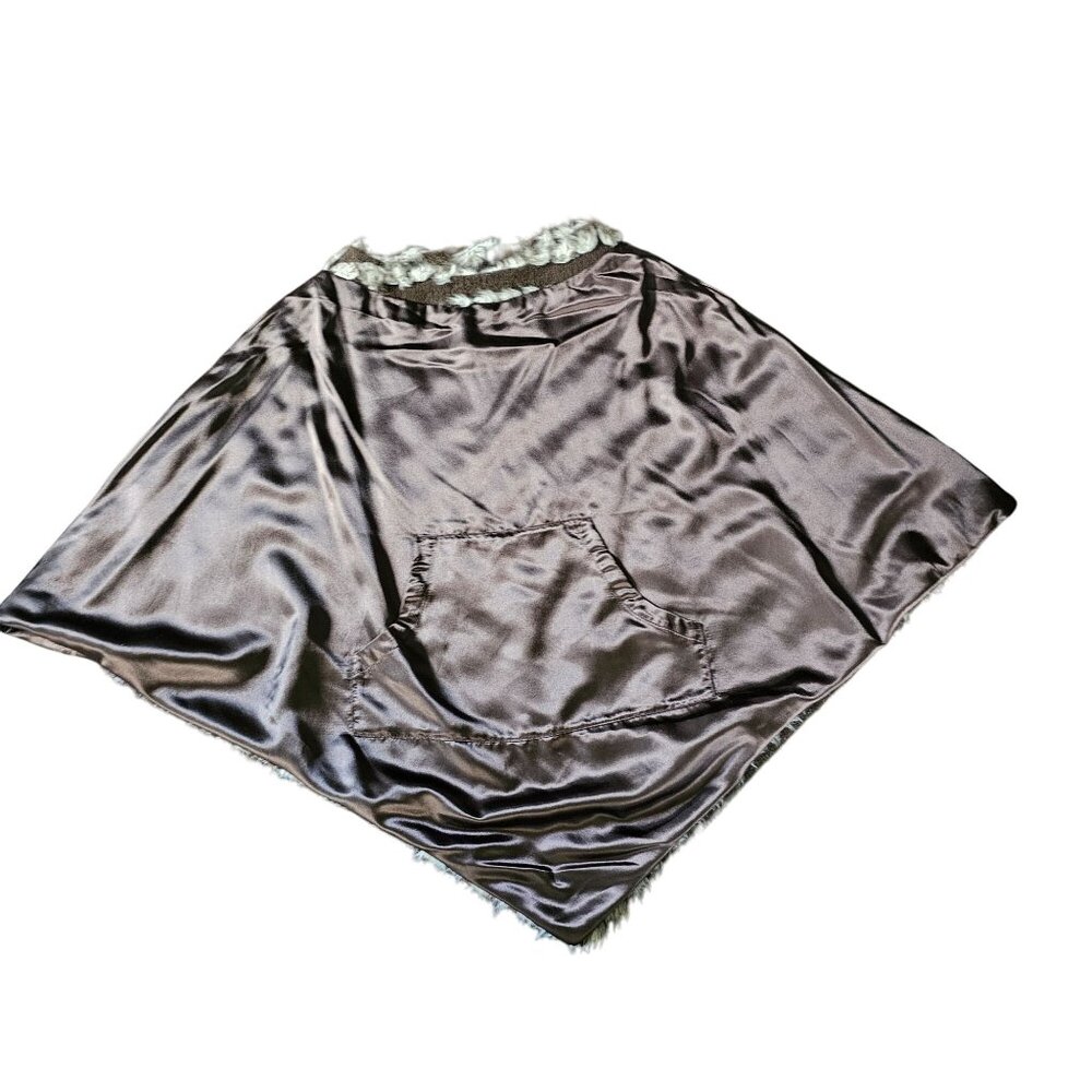 INC Women Faux Fur Poncho With Satin Finish & Kangaroo Pocket Small Brown & Beig